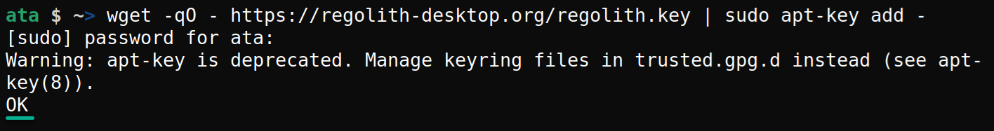 Registering the Regolith public key to the local apt 
